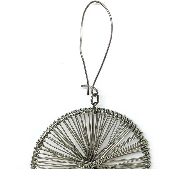 Vintage 1980s Handmade Silver Tone Wire Dangle Earrings 3.5" Round Drop - Picture 8 of 8